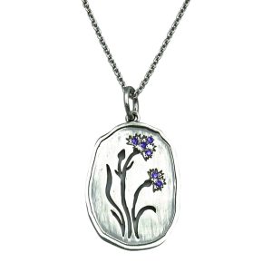 Wild Flowers, halssmykke med kornblomst, sølv, blå sten