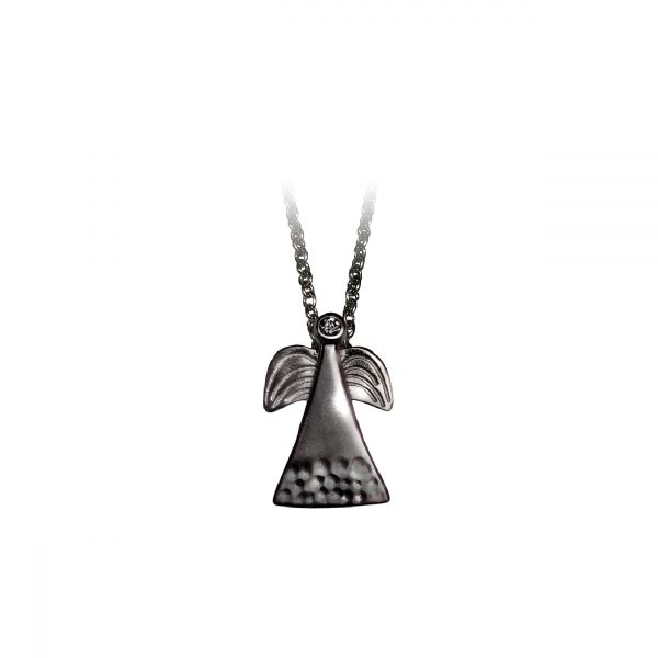skytsengels vedhæng i sort-rhodineret sølv, symboliserer omsorg og håb