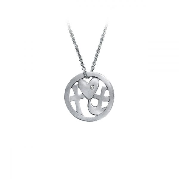 Tro-håb-kærlighed vedhæng med sten, rhodineret sølv, design Lene Kjølner, smykker med mening