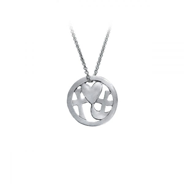 Tro-håb-kærlighed vedhæng i sølv, design Lene Kjølner, smykker med mening